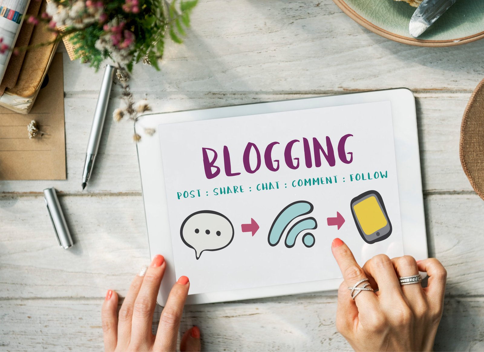 Top 5 Tools Every Content Creator Should Be Using in 2025 Blogging concept displayed on a tablet, symbolizing content creation and digital writing for a portfolio blog page.